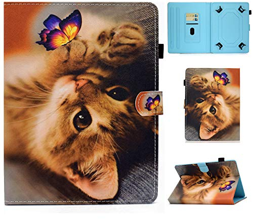 Colorful Universal Case for 10-11 inch Tablet, Compatible with TECLAST Blackview Lville XGODY OSCAL DOOGEE TPZ Latest YESTEL SEBBE Microsoft Surface Tab, Butterfly & Cat