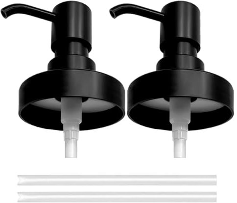 Mason Jar Liquid Soap Dispenser Lids and Pump, Modern Farmhouse Decor for Kitchen Sink& Bathroom, Liquid Soap Pumps for Hand Soap, Dish Soap, Lotions(Black Matte, 2 Pack)