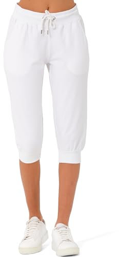 Smith & Solo Jogginghose Damen 3/4 - Sporthose Capri Kurze Hose Yogahose Damen, Freizeithose Laufhose Sommer Kurz Hosen,Trainingshose Fitness Sweathose (Weiß, L)