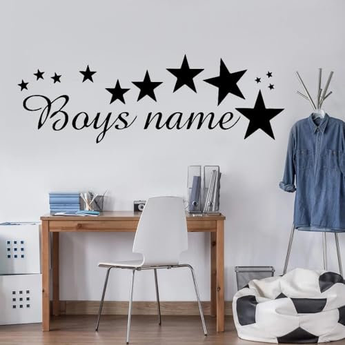 Adhesivo De Pared Personalizado, Calcomanías De Pared Con Nombre For Niños, Nombre Personalizado Con Decoración De Estrellas, Vinilo Autoadhesivo For Dormitorio De Niños, Pegatinas For Ventanas(114x38