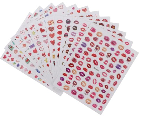 Healeved 12 Blätter Nagel-Kunst-Aufkleber des Valentinstags nagelpilzpflaster pflaster Kuss Nagel Aufkleber Nageldekorationen für Nagelkunst Nagelaufkleber Herzförmig