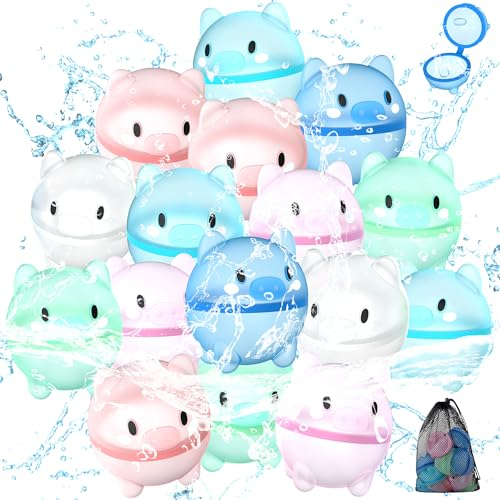 DBPBToU 8/12/16 Stück Wasserbomben Wiederverwendbar für Kinder Erwachsene, Wasserbomben Selbstschließend, Wasserspielzeug Kinder für Familienspiel Strand Poolparty (16-Stück)