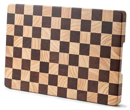 Bill.F Planche à découper en bois avec motif damier et poignées latérales intérieures, 36 x 24 x 2,5 cm, planche à découper idéale pour découper de la viande, des légumes, du fromage et du pain