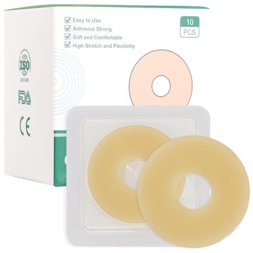 Stoma-Barriere-Ringe – Außendurchmesser 50 mm, 2 mm Dicke, formbare Stoma-Ringe, Hydrokolloid-Hautverlängerungsringe für Kolostomiebeutel, 10 Stück