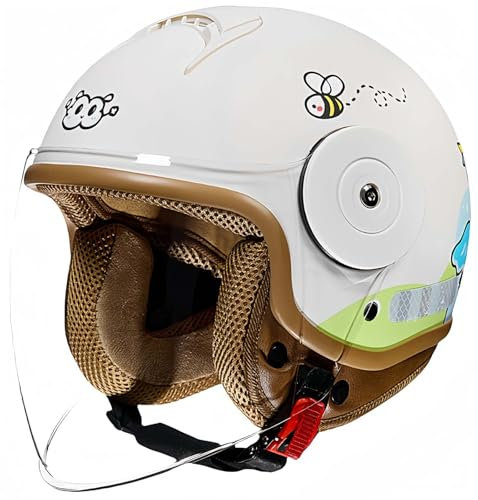 Cascos De Motocicleta para Niños Casco Jet para Niños Casco De Scooter para Niños Y Niñas De 4 A 12 Años con Visera Casco Eléctrico D,48~58cm