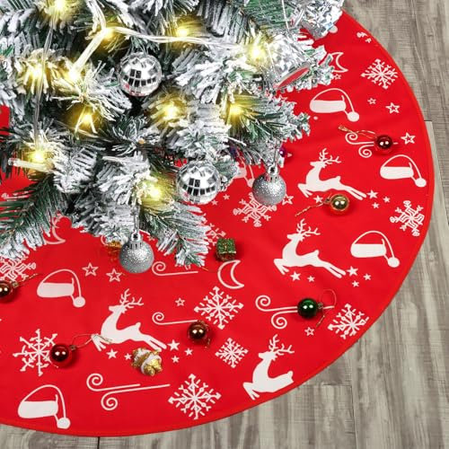 Figarge Weihnachtsbaumdecke Rund Großer Weihnachtsbaum Rock für Weihnachtsbaum Deko, Weihnachtsbaumrock Handwerk Baum Matte Weihnachtsbaum Boden Schürzen für Weihnachten Decor (Rot 1)