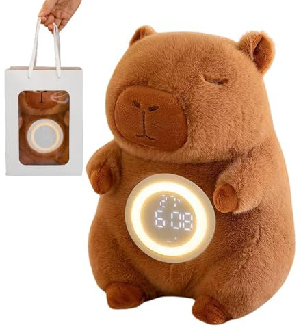 Wecker aus Plüsch, Wecker aus Plüsch – Kinderzimmer Capybara – Digitaler Wecker für Schlafzimmer, Nachtlicht in Tierform, kleine Nachttischuhr für Mädchen und