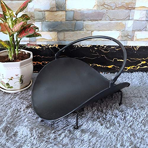 GLETSF Decor Modern Wood Cradle Firewood Rack with Round Handle, Open Fuel Stool Kindling Tools for Wood Burning Stove, Black/Gold.AIBHT52820610-Black