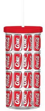 Silver Buffalo Coca Cola Lattine di Coca Cola Modello Tazza di Plastica Alta Fredda con Coperchio e Cannuccia, 590 ml