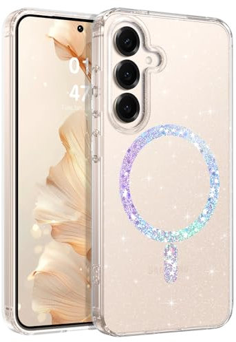 BENTOBEN für Samsung Galaxy S25 Hülle Handyhülle Glitzer, Magnetisches Samsung Galaxy S25 6.2 Case mit Mag-Safe Muster Slim Bumper Silikon Cover Dünn Hülle für Frauen Mädchen Bling Transparent