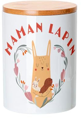 Fabulous Vorratsglas aus Keramik mit Deckel aus Bambus – Maman Hase und ihre Babys Illustration – 739 ml – Einmachglas