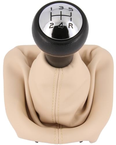 Recambo Schaltknauf + Schaltsack Set 5 Gang passend für Peugeot 307, 2001-2009, Plug & Play, Auto Schalthebel Schaltmanschette, beige