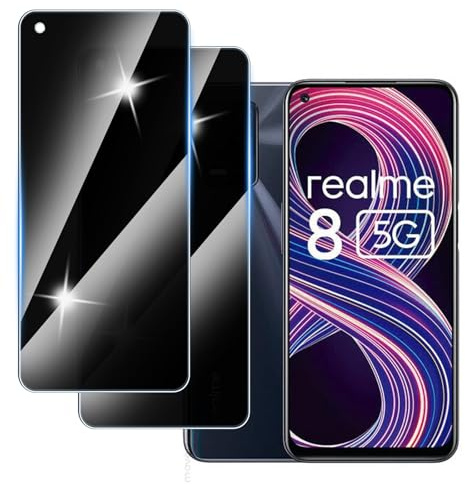 Hirshen [2 Pièces] Anti-Espion Verre Trempé pour Realme 8, Confidentialité Protecteur d'Écran Verre,Anti Rayures, 9H Dureté,Sans Bulles