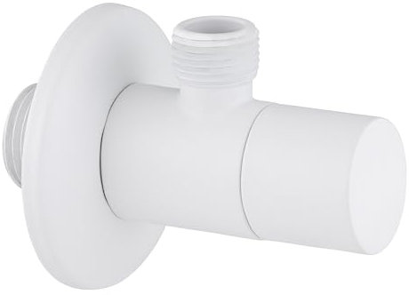 Robinet d'arrêt équerre quart de tour blanc mat mâle 15x21 (1/2) - mâle 12x17 (3/8) - ACS compatible eau potable pour alimentation lavabo | WC + rosace ronde blanc mat diamètre 53 mm NOYON & THIEBAULT