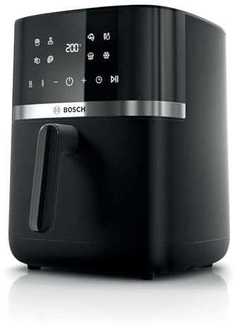 Bosch Heißluftfritteuse Serie 4, XL Air Fryer, schwarz, 6,1 L Fassungsvermögen, 7 Voreinstellungen, Auftau- und Warmhaltefunktion, Touchscreen, bis zu 60% schnelleres Kochen, MAF462B0