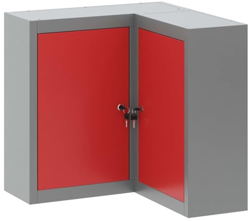 vidaXL Werkzeugschrank mit Regal Rot und Grau 55 x 55 x 55 cm | Perfekt für enges Stellen, Zwei Regalfächer für maximalen Platz, Aus kaltgewalztem Stahl gefertigt