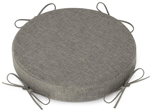 AddGrace Sitzkissen Rund mit Bändern für Barhocker 1 Stück 30x30cm Hellgrau | Rutschfeste Stuhlkissen, Schaumstoff Sitzpolster, mit Abnehmbarer waschbarer Hülle, für Kneipen Restaurants offene Küchen