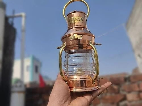 Lámpara de aceite de ancla de latón y cobre, decoración náutica, nave, barco, farol.