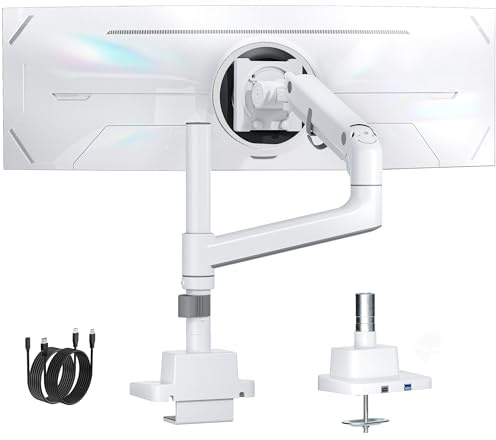 monTEK Heavy Duty Monitor Halterung mit hoher Säule & USB 17–57 Zoll | Ultrawide-Bildschirme, Gasfeder-Monitor arm mit doppelter Krümmung für Schreibtische, 75/100 mm VESA-Halterung , Schwarz