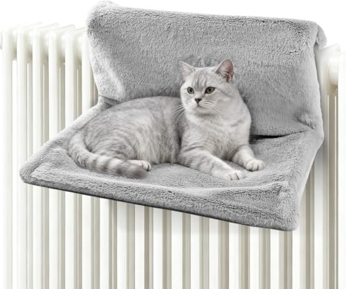 Katzenbett für Heizungen, 45 x 30cm Faltbar Heizkörperbett für Katzen Hängebett für Katzen mit Kuscheligem Plüschbezug und Stabiler Metallrahmen Heizungsliege K-atzen für Alle Gängigen Heizkörper