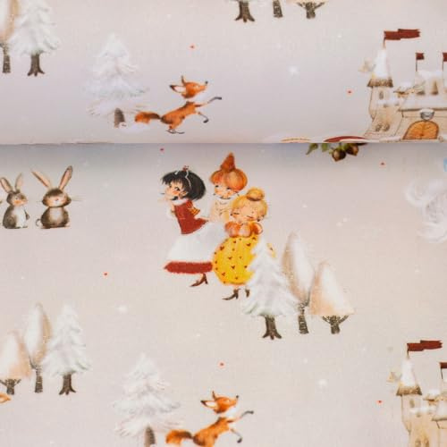 Baumwollstoff Märchenmotive Meterware – Ökotex zertifiziert – Rapunzel, Aschenputtel, Peter Pan – Kinderstoff zum Nähen - Metware ab 50 cm (Aschenputtel, beige)