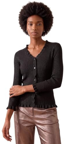 Roman Originals V-Neck Ruffle Knit for Women UK - Ladies Everyday Autumn Winter V-Neckline Comfy Soft Evening Vacation Work Party Night Out