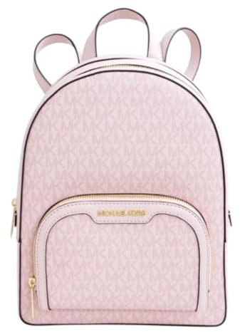 Michael Kors Damen Rucksack Jaycee Medium Backpack – Powder Blush, PVC & Leder, goldfarbene Details, Laptopfach, eleganter Designer-Rucksack