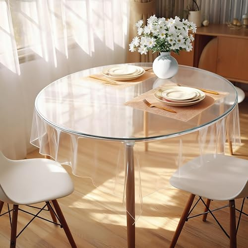 DIKARIYA Tischdecke Transparent 100cm Rund Tischfolie Durchsichtig Outdoor