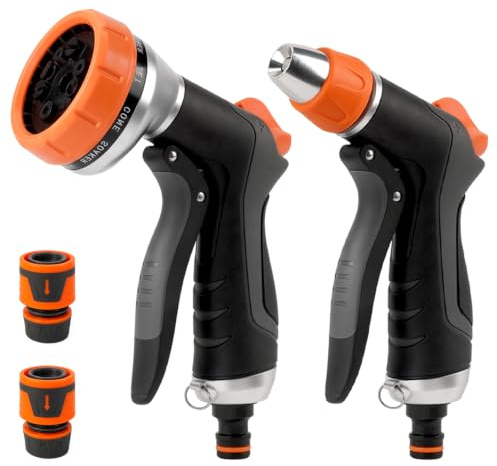Hoofun 2 pezzi Doccetta da giardino con spruzzatore: Pistola irroratrice a 12 funzioni con collegamento rapido, bloccaggio permanente, protezione antigelo, doccetta ad alta pressione per prato