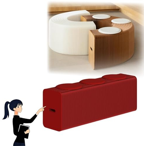 MDDKOP Klappbare ausziehbare Bank Papier Hocker Sofa Stuhl, Papier Akkordeon Teleskop Ottoman entspannende Fußstütze, geeignet für Büro, Empfangsraum, Wohnzimmer(Rot,150x30x28cm+3Cush)
