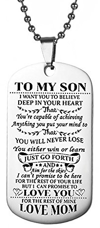 A Mein Sohn/Tochter Anhänger Halskette, Edelstahl Anhänger Halsketten Liebe Papa/Mama ID Tag Halsketten Schmuck für Jungen Mädchen Geburtstagsgeschenk Neue Freigabe