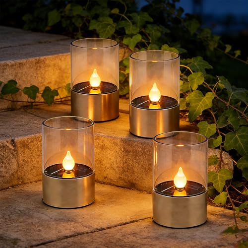 WDKXCN 4 Stück Solar Teelichter für AußEn,Solarkerzen AußEn Wasserdicht,Flammenlose Solar Kerzen Outdoor,LED Teelichter Wiederaufladbar für Laterne Garten Camping und Home Decor (B)