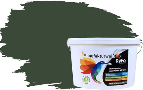 RyFo Colors Bunte Wandfarbe Manufakturweiß Chromgrün 10l - weitere Grau Farbtöne und Größen erhältlich, Deckkraft Klasse 1, Nassabrieb Klasse 1