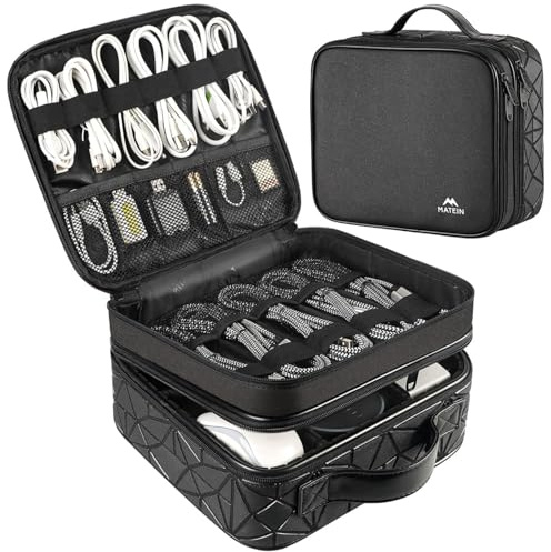 MATEIN Cable Organiser Bag, Cable Bag, Tech Pouch, Cable Storage Box, Black | 2 Layer Shockproof Travel Cable Organiser Bag for Cord, Earbuds, Charger, Electronic Travel Accessories for Men Women