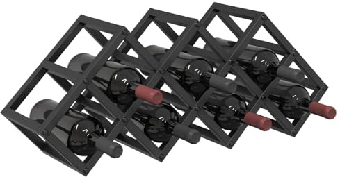 Tomostar Casier à Vin en Métal, Casier à Bouteilles Étagère à Vin Porte-Bouteilles Chêne Noir 63 x 16,5 x 25 cm