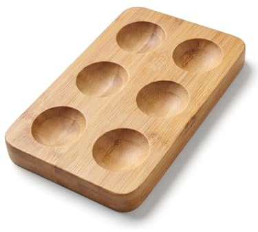 Portauovo in legno di bambù Premium (6 uova) – Vassoio rettangolare per frigorifero e piano di lavoro – Supporto piatto per servire uova ripiene e cotte – Stile rustico moderno e sost