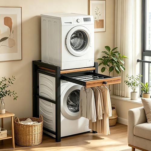 KaO0YaN Waschmaschinenregal mit Auszug, Waschmaschine Trockner Schrank Toilette, Regal über Waschmaschinen, 350 kg Waschmaschinenschrank mit Trockner für Badezimmer Waschküche 75x65x104cm
