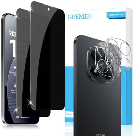 GEEMEE para Xiaomi Redmi Note 15 Pro 5G Protector de Pantalla de Privacidad,2+2 Piezas Anti-espía Protector+ Protector de Lente de cámara, Alta Sensibilidad, Sin Burbujas Cristal Vidrio Templado Film