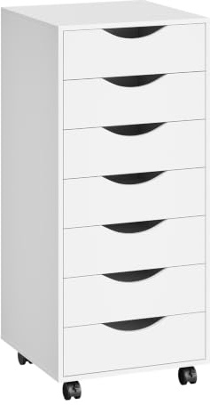 WOLTU Rollcontainer mit 7 Schubladen, mobiler Aktenschrank mit Rollen | für Büro Zuhause, Weiß, 40x90x40 cm