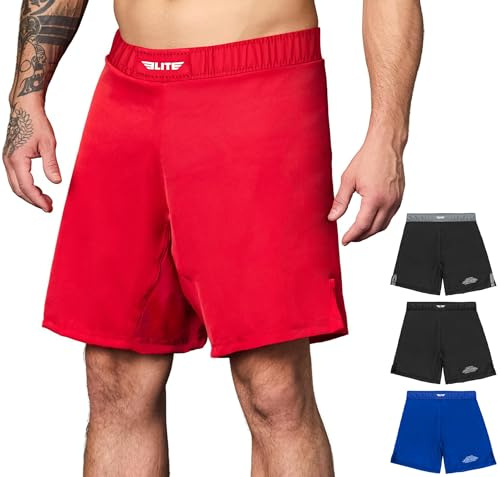 BJJ-Shorts für Herren – ideal für MMA, No-Gi, Jiu-Jitsu, Grappling, Boxen, Kickboxen, Cage Fighting und UFC-Training, Rot/Ausflug, einfarbig (Getaway Solids), Mittel