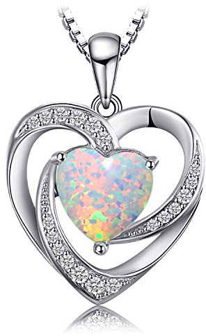JewelryPalace Herz Liebe Erstellt Weiß Opal Kette Anhänger für Frauen 45CM, Halskette Damen Silber 925 Collier Damen Ketten Edelstein Mädchen, Damen Schmuck