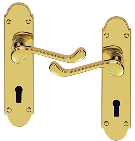 Carlisle Brass Oakley DL168 Lever Lock Door Handles (Pair) Solid Brass Victorian Scroll Handle 10 Year Mechanical Warranty Fire Door Rated Easy Maintain Laquered Finish 170x42mm Requires Mortice Lock