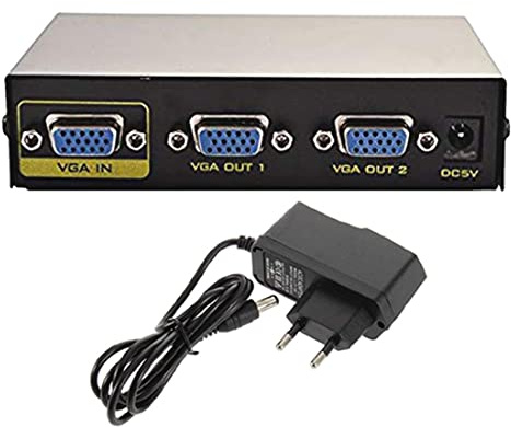 Aukson D12C 2-Port VGA Splitter Box – 1 PC auf 2 Monitore, SVGA VGA Verteiler 1920x1440 60Hz, 1 In 2 Out VGA Splitter für LCD/CRT Monitor, TV, Laptop, Projektor, DVD-Player