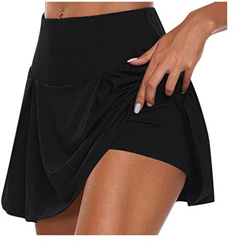 YEBIRAL Damen Sportskort Fitness Tennis Golf Sport Hosen Rock Elastische Laufshorts 2 in1 Sport Leggings mit Rock Kurz Skort Active Athletic Hosenrock Laufenrock