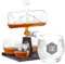 Maverton Whisky Karaffe mit Gravur - Schiff mit Edelstahl-Wasserhahn, 1000 ml - 4er Whiskygläser Set - Whisky Dekanter - Monogramm 4