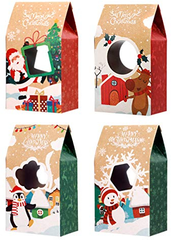 HEMOTON 16 Stück Keksverpackungen Weihnachten Keksschachtel mit Sichtfenster Keksdose Weihnachten Geschenkbox,20 x11x7 cm