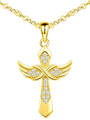 MicLee Damen 925 Sterling Silber Zirkonia Halskette Fashion Kreuz Unendlichkeit Zeichen Infinity Engelsflügel Anhänger Kette mit Geschenkbeutel Super Geschenk für Paar Pärchen Mutter Tochter