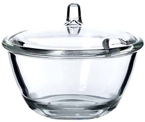 KADAX Zuckerdose, Zuckerschale aus Glas, Gewürzdose mit ergonomischem Deckel, transparenter Glasbehälter für Zucker, Gewürzglas mit verstärktem Boden, Zuckerschüssel mit Griff (Rund)