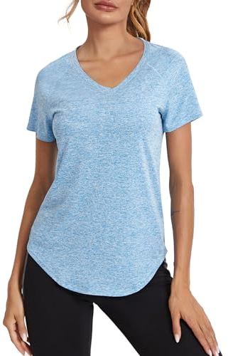 Wayleb Sport Tshirts Damen Atmungsaktiv Kurzarm Sportshirt Rundhals Activewear T-Shirt Laufshirt Trainingsshirt Back Mesh Schnell Trocken Funktionsshirt Sportoberteilet, blau L
