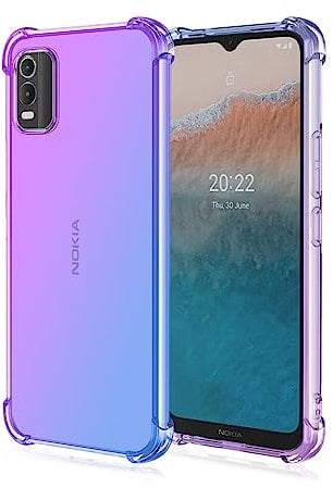 Topme Phone Case for Nokia C32 (6.5 Inches), Soft TPU Silicone Transparent Color Gradient Mobile Phone Case - Blue Purple